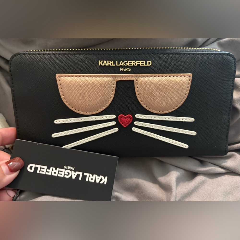 Karl Lagerfeld Black Wallet with Cat Design NWT